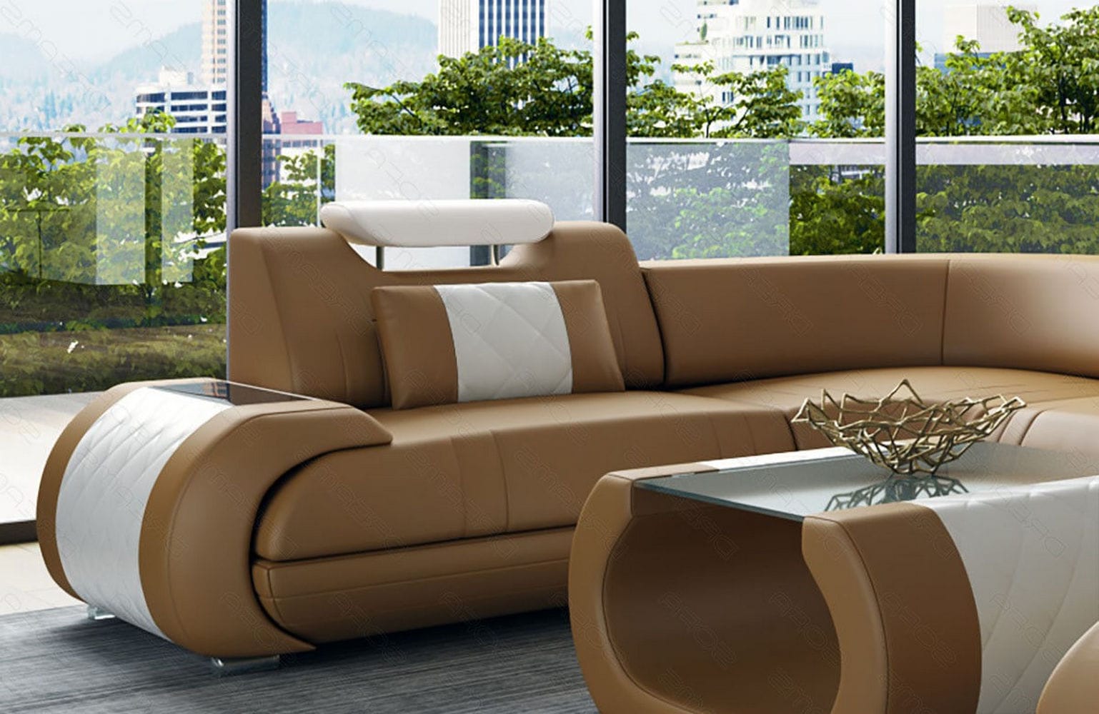 Leder Wohnlandschaft Rimini – Modern und Komfortabel sandbeige-weiß