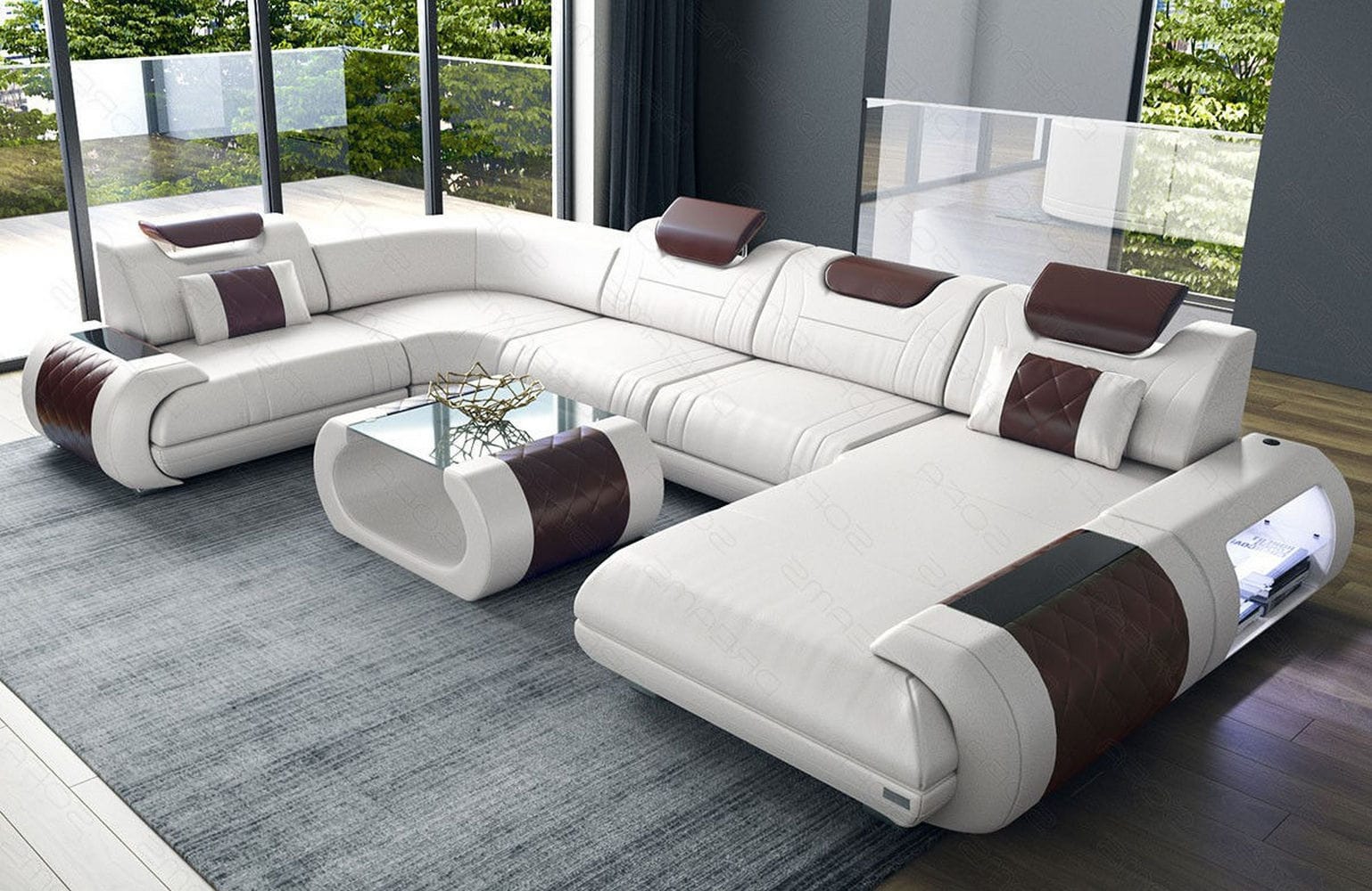 Leder Wohnlandschaft Rimini – Modern und Komfortabel weiß-dunkelbraun