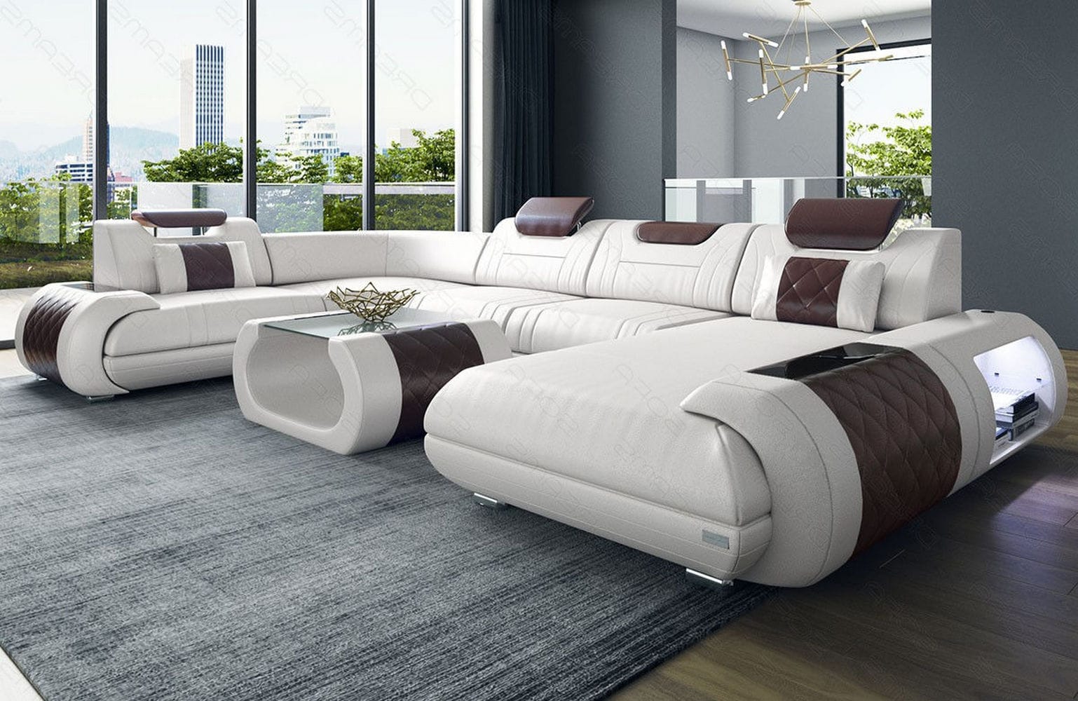 Leder Wohnlandschaft Rimini – Modern und Komfortabel weiß-dunkelbraun