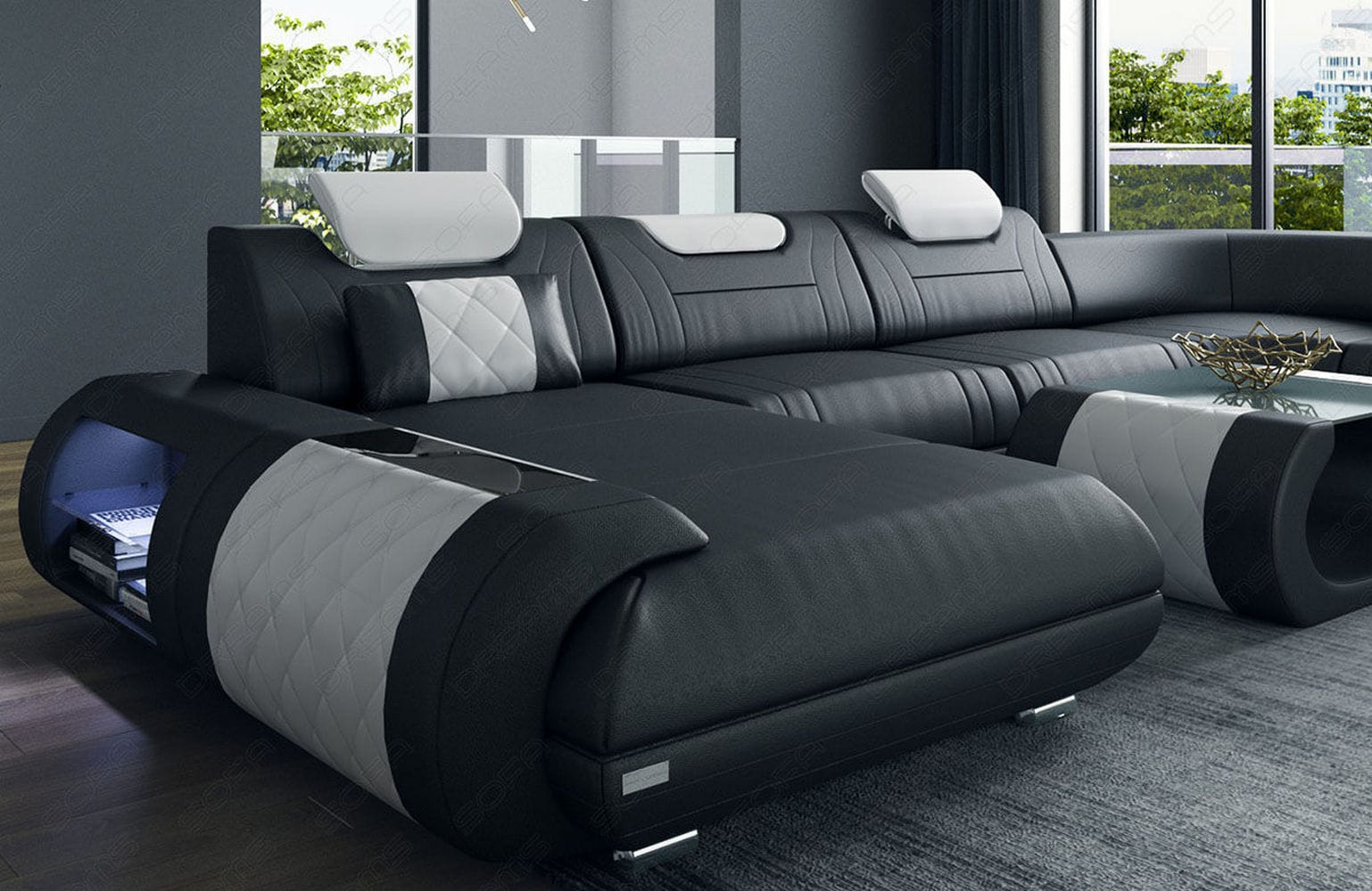 Leder Wohnlandschaft Rimini – Modern und Komfortabel schwarz-weiß