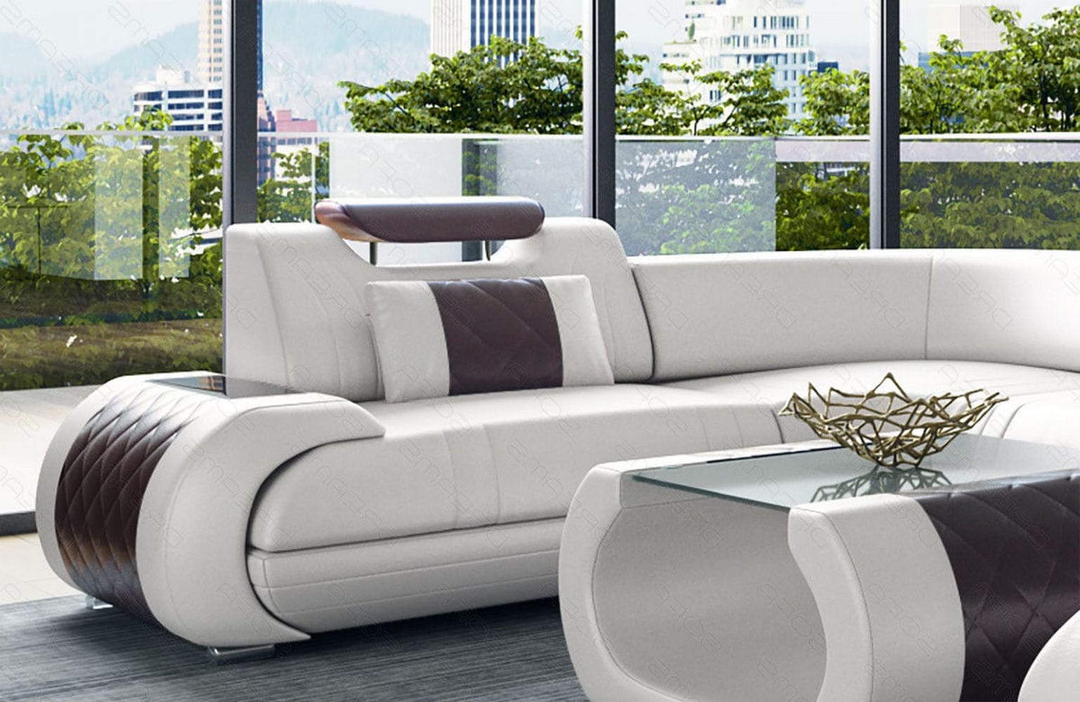Leder Wohnlandschaft Rimini – Modern und Komfortabel weiß-dunkelbraun