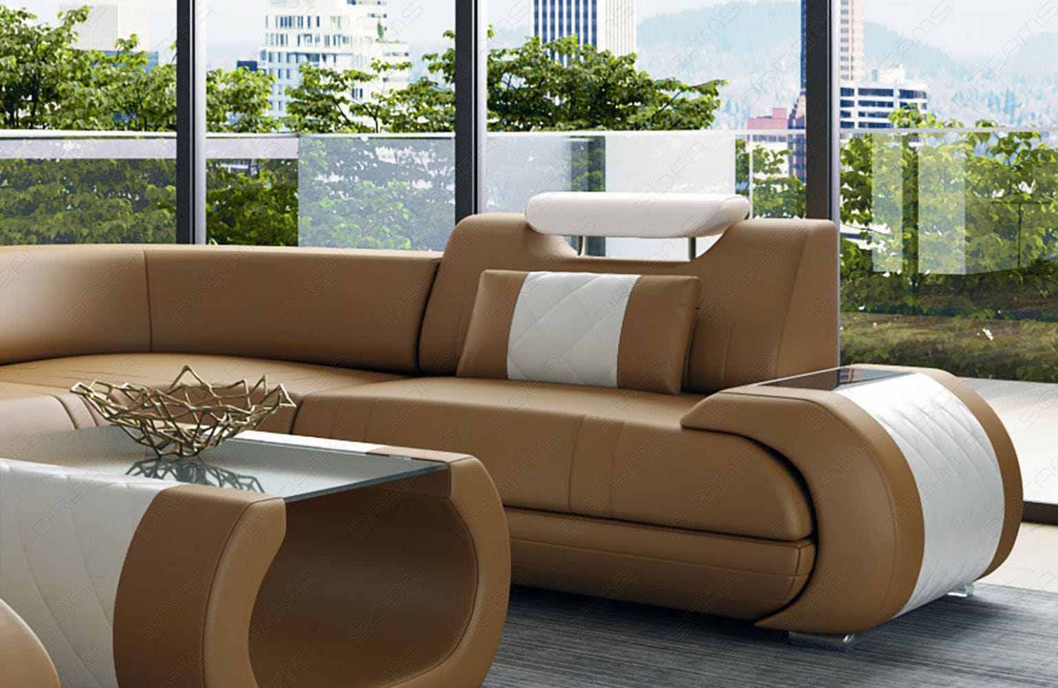 Leder Wohnlandschaft Rimini – Modern und Komfortabel sandbeige-weiß