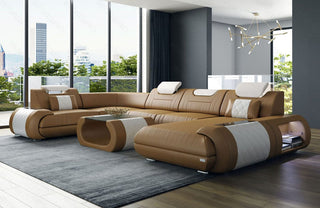 Leder Couch Rimini U-Form sandbeige-weiß