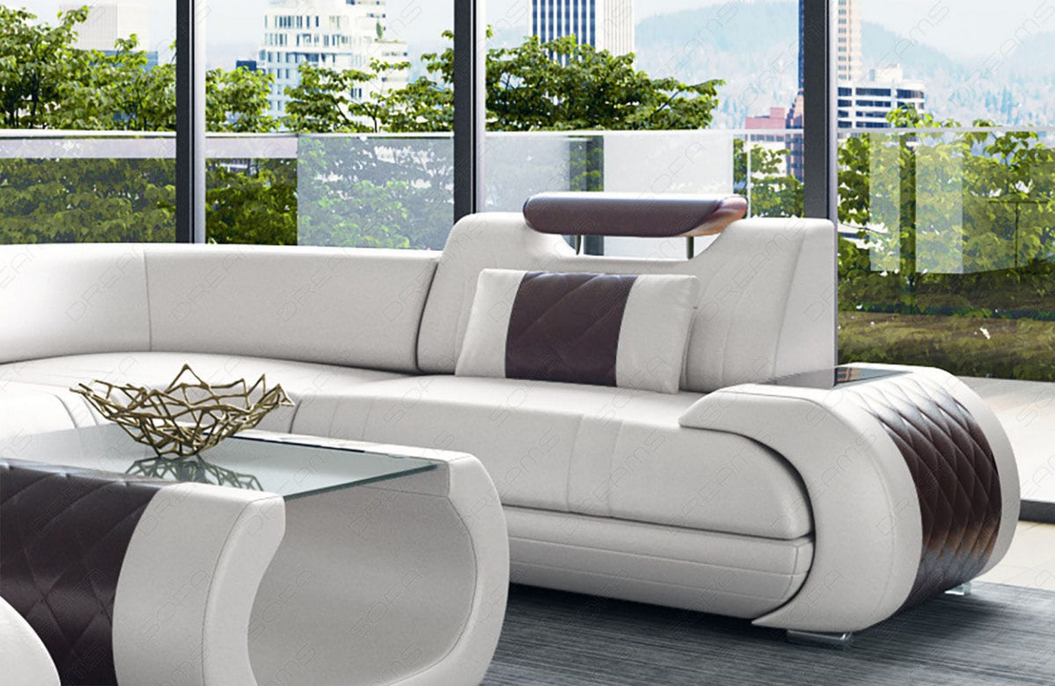 Leder Wohnlandschaft Rimini – Modern und Komfortabel weiß-dunkelbraun