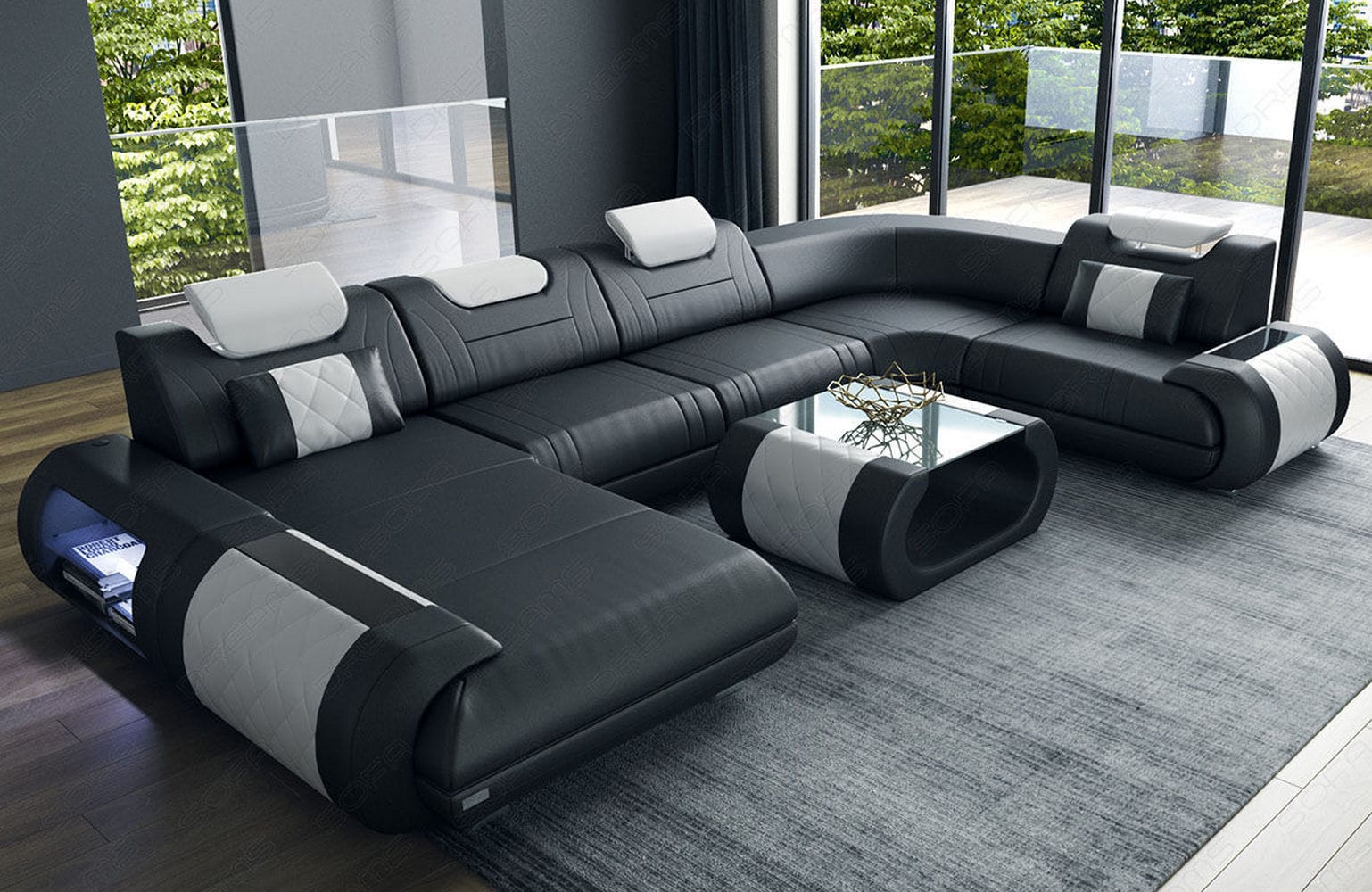 Leder Wohnlandschaft Rimini – Modern und Komfortabel schwarz-weiß