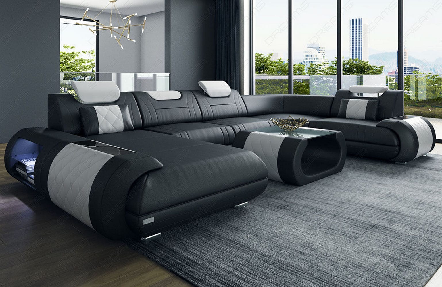 Leder Wohnlandschaft Rimini – Modern und Komfortabel schwarz-weiß