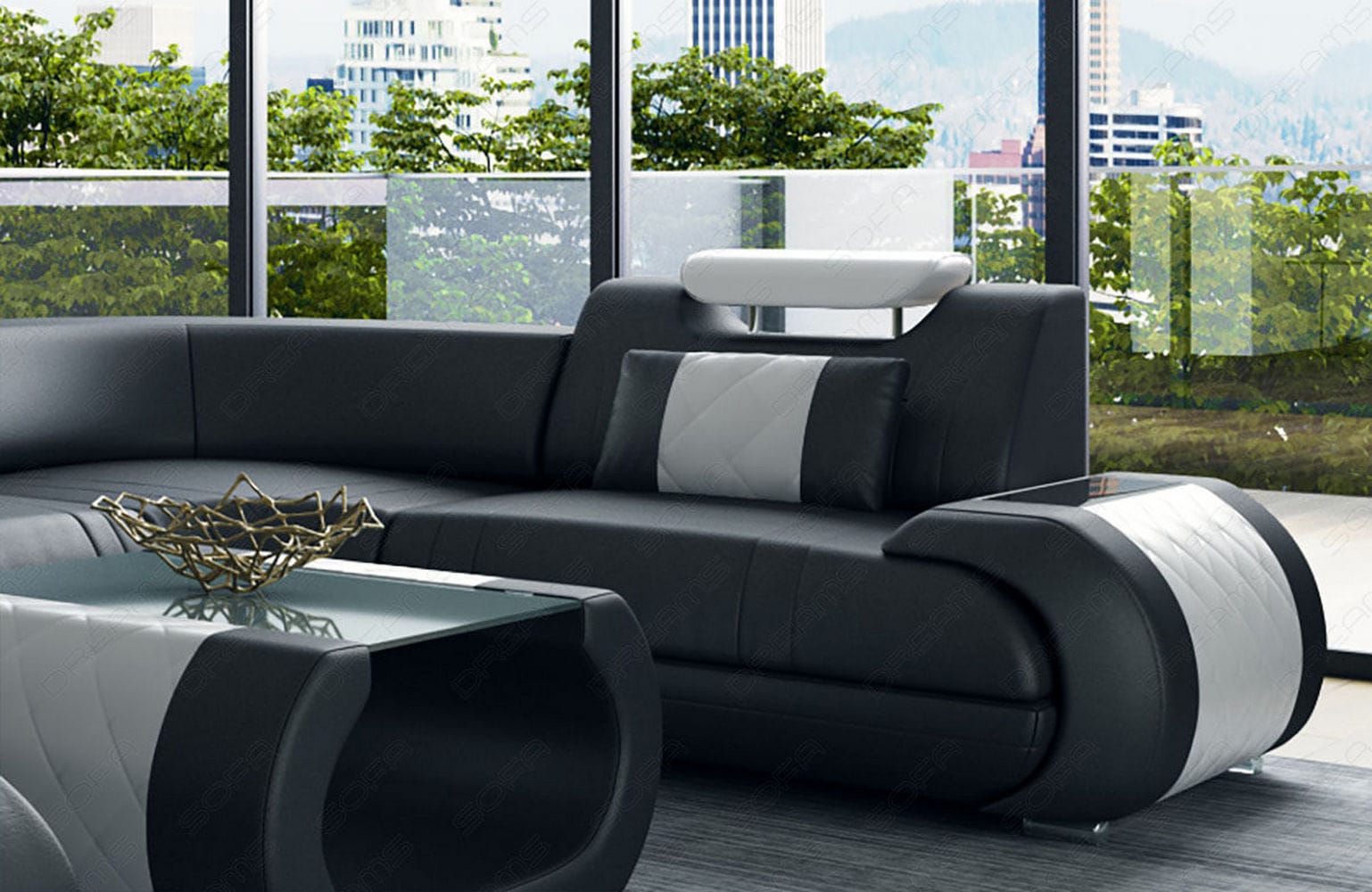 Leder Wohnlandschaft Rimini – Modern und Komfortabel schwarz-weiß