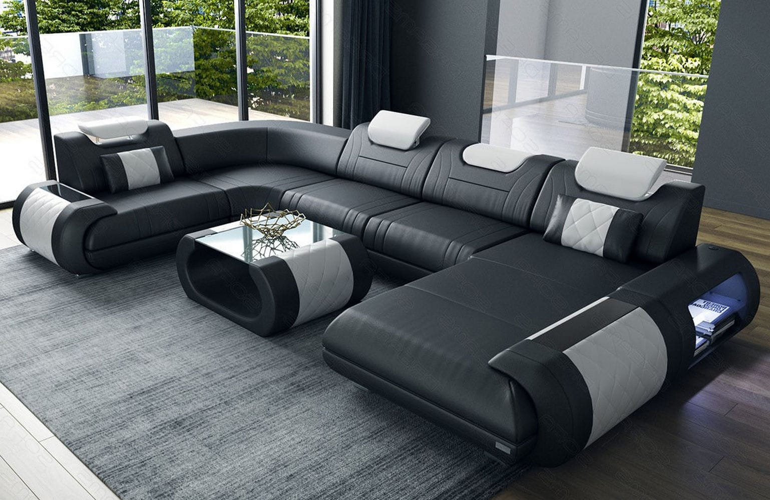 Leder Wohnlandschaft Rimini – Modern und Komfortabel schwarz-weiß