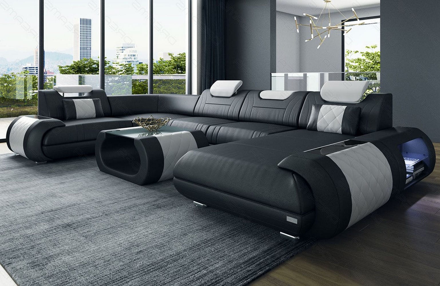 Leder Wohnlandschaft Rimini – Modern und Komfortabel schwarz-weiß