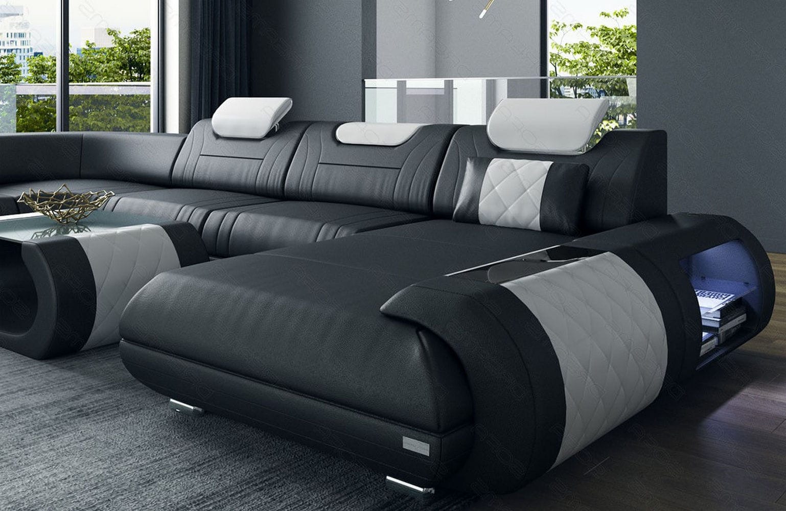 Leder Wohnlandschaft Rimini – Modern und Komfortabel schwarz-weiß