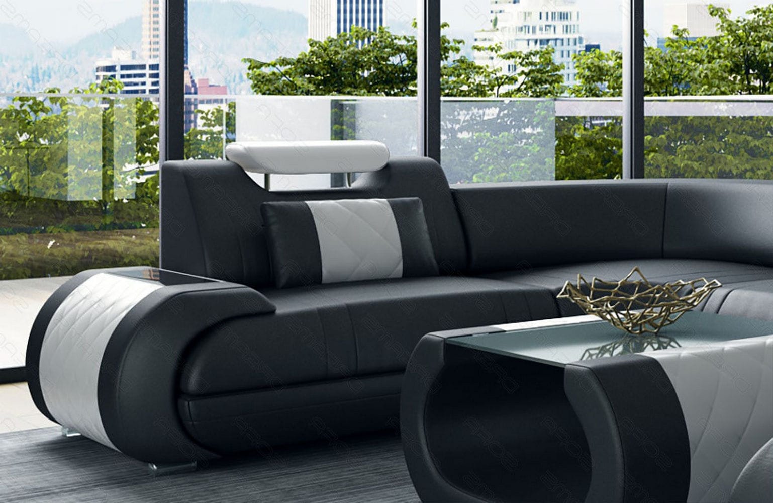 Leder Wohnlandschaft Rimini – Modern und Komfortabel schwarz-weiß