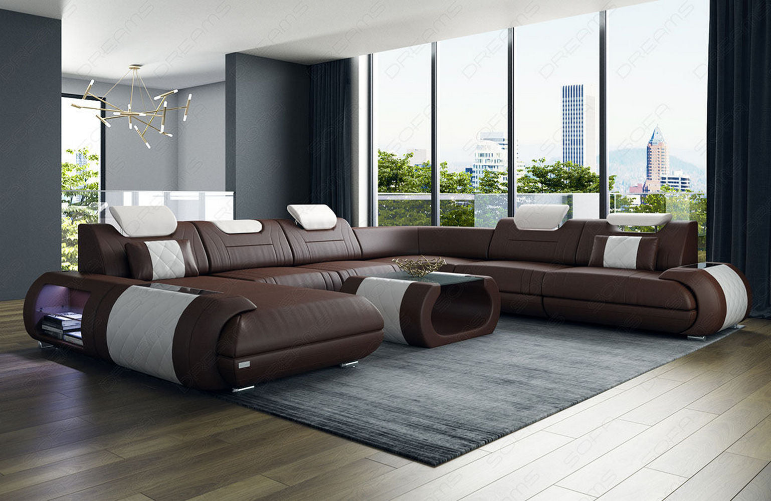 XXL Wohnlandschaft Rimini – Leder, Modern & Bequem