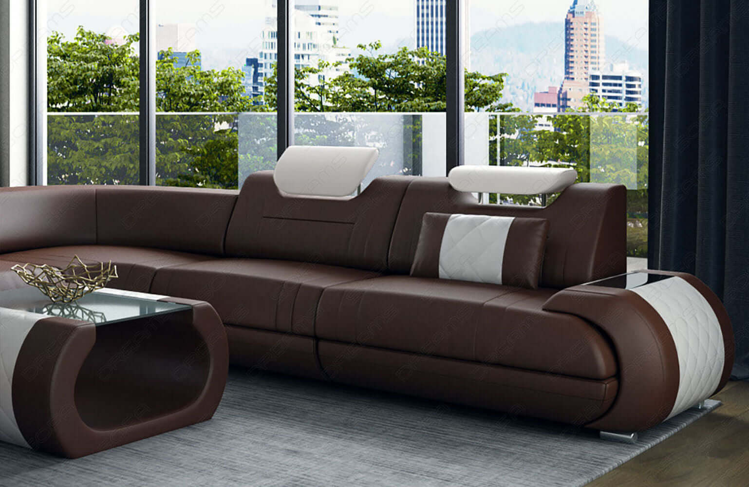 XXL Wohnlandschaft Rimini – Leder, Modern & Bequem dunkelbraun-weiß