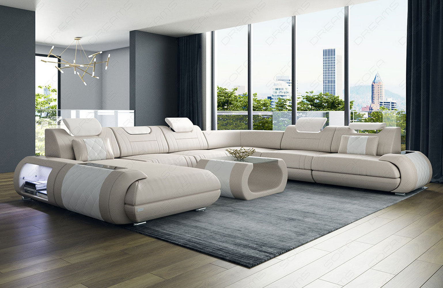 XXL Wohnlandschaft Rimini – Leder, Modern & Bequem