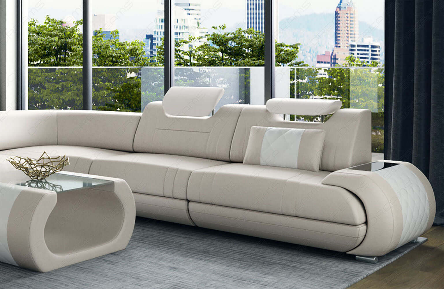 XXL Wohnlandschaft Rimini – Leder, Modern & Bequem beige-weiß