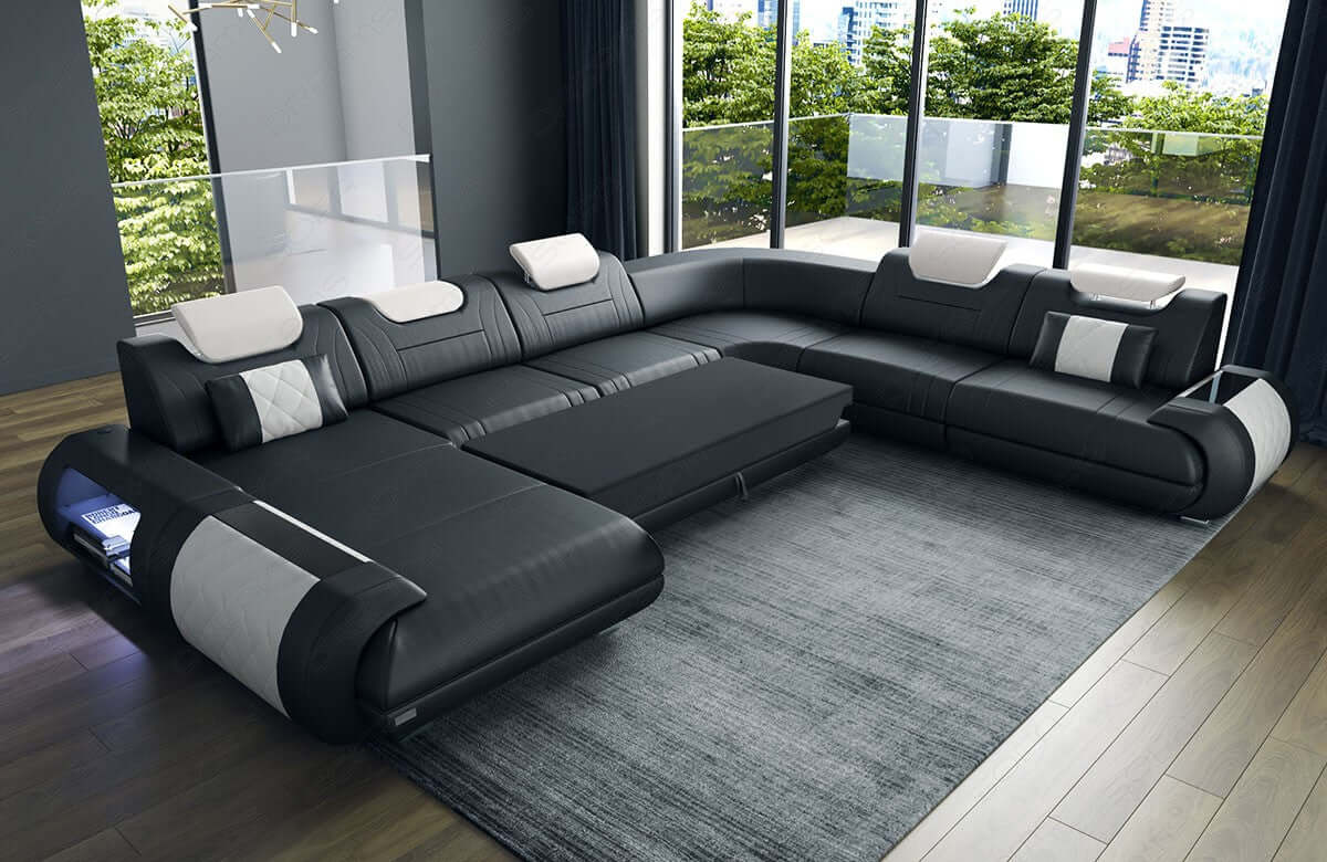 XXL Wohnlandschaft Rimini – Leder, Modern & Bequem dunkelbraun-weiß