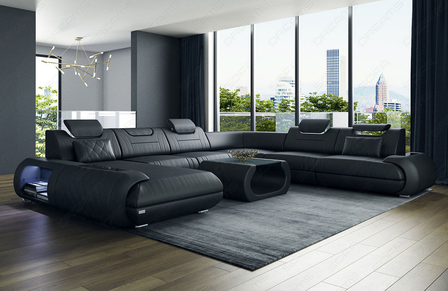XXL Wohnlandschaft Rimini – Leder, Modern & Bequem