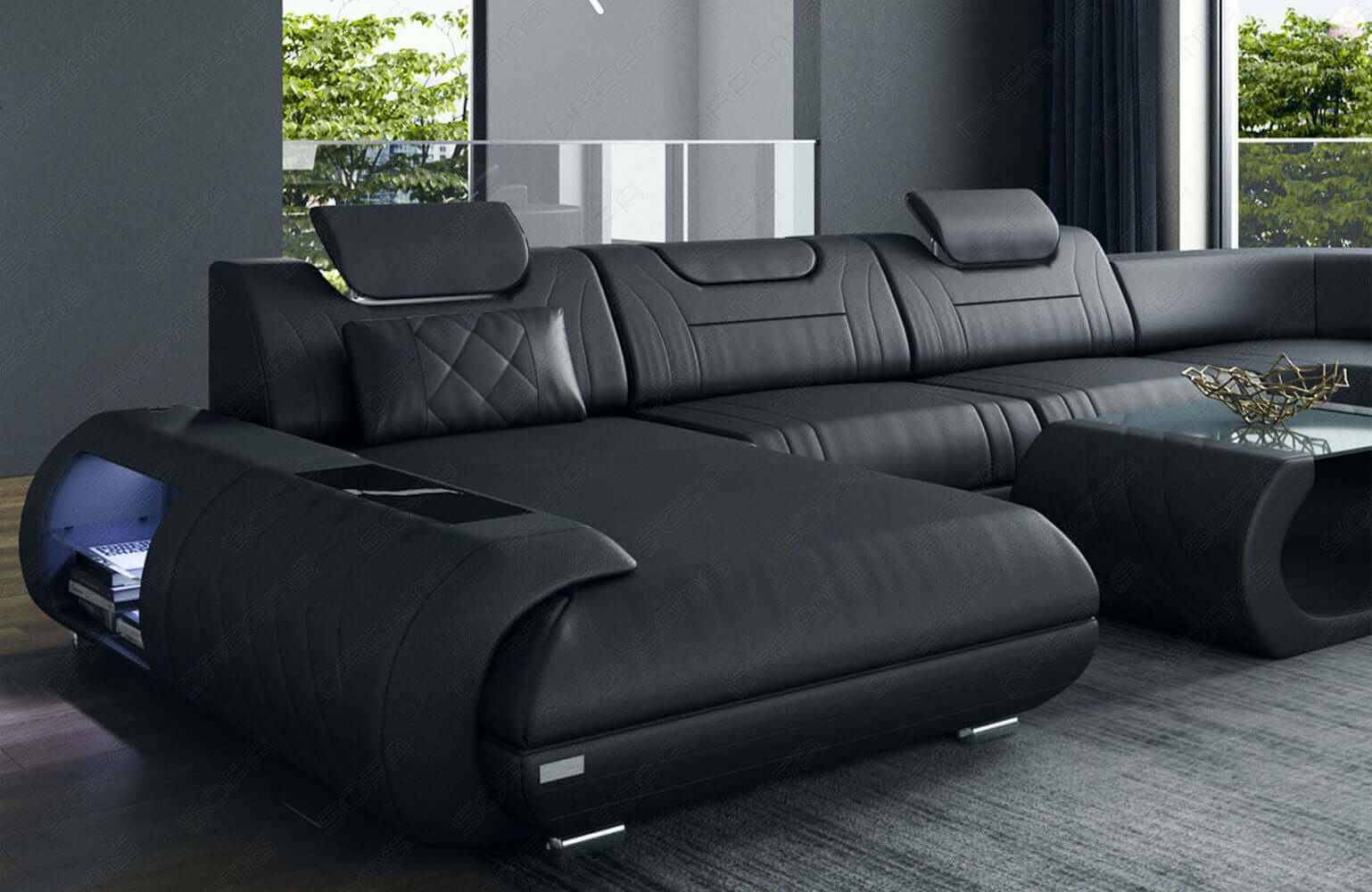 XXL Wohnlandschaft Rimini – Leder, Modern & Bequem schwarz