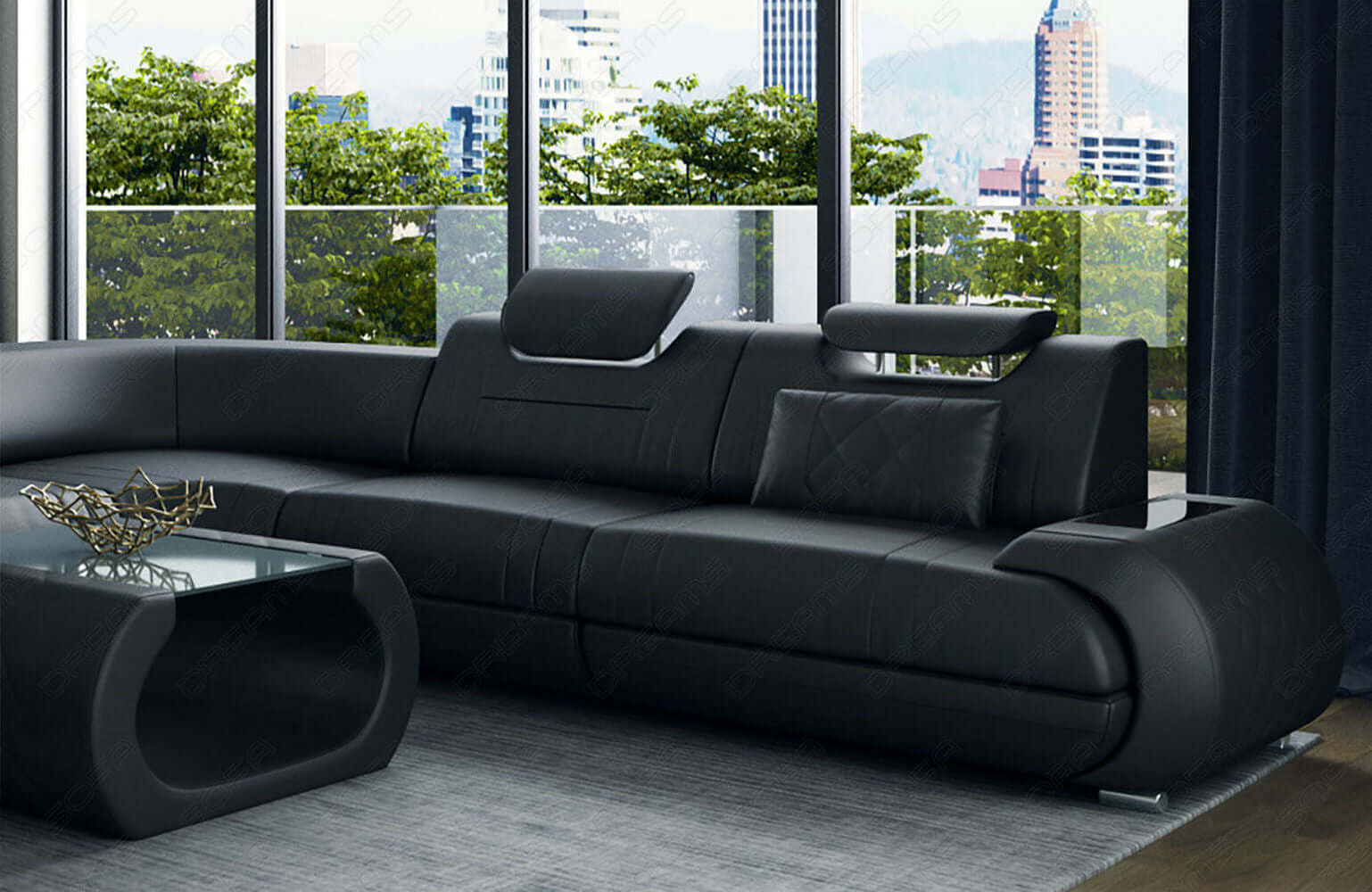 XXL Wohnlandschaft Rimini – Leder, Modern & Bequem schwarz