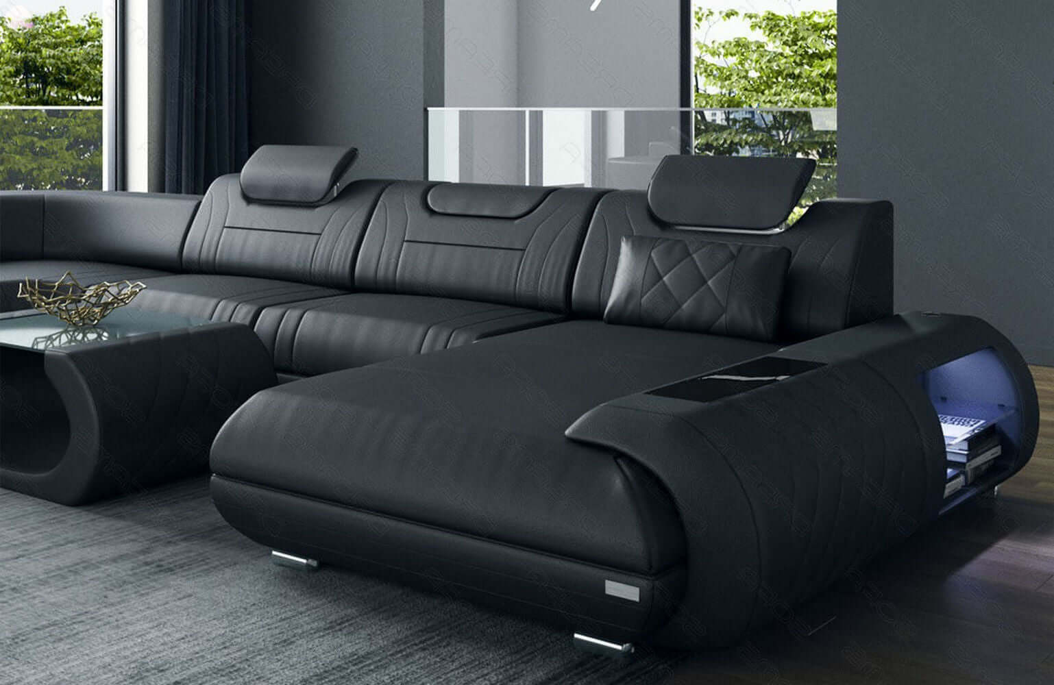 XXL Wohnlandschaft Rimini – Leder, Modern & Bequem schwarz