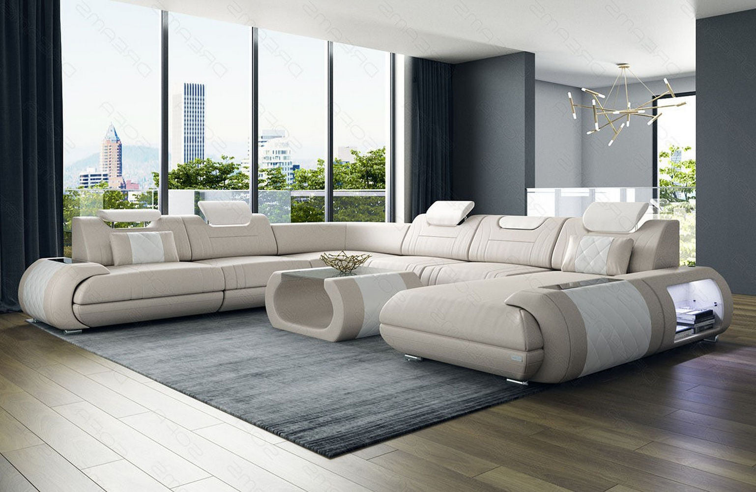 XXL Wohnlandschaft Rimini – Leder, Modern & Bequem