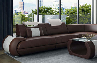 XXL Wohnlandschaft Rimini U-Form aus Leder dunkelbraun-weiß