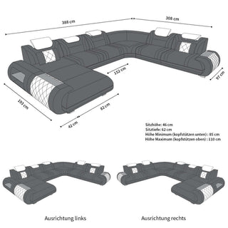 XXL Wohnlandschaft Rimini U-Form aus Leder dunkelbraun-weiß
