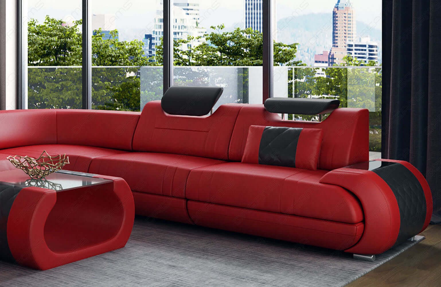 XXL Wohnlandschaft Rimini – Leder, Modern & Bequem rot-schwarz