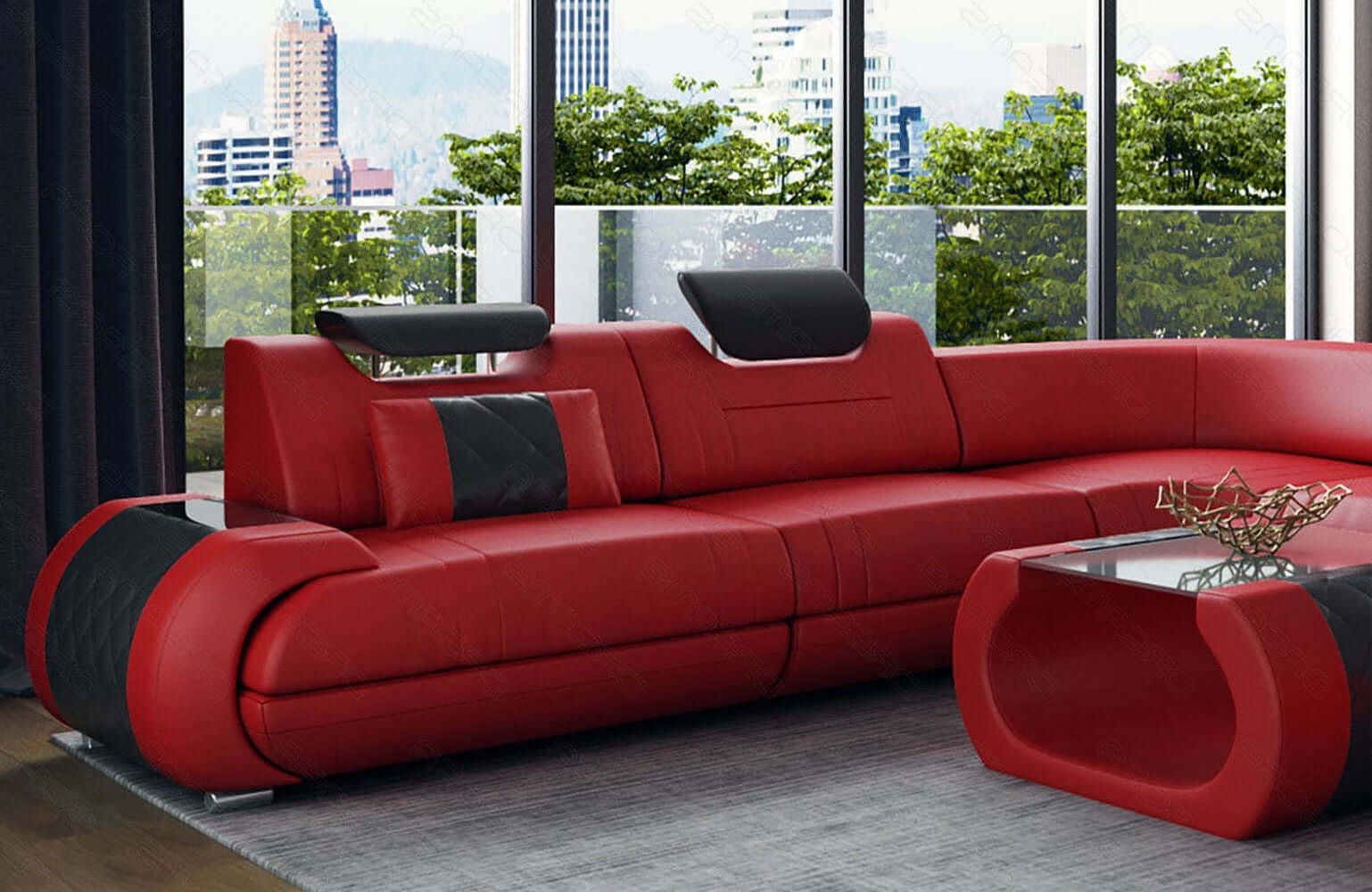 XXL Wohnlandschaft Rimini – Leder, Modern & Bequem rot-schwarz