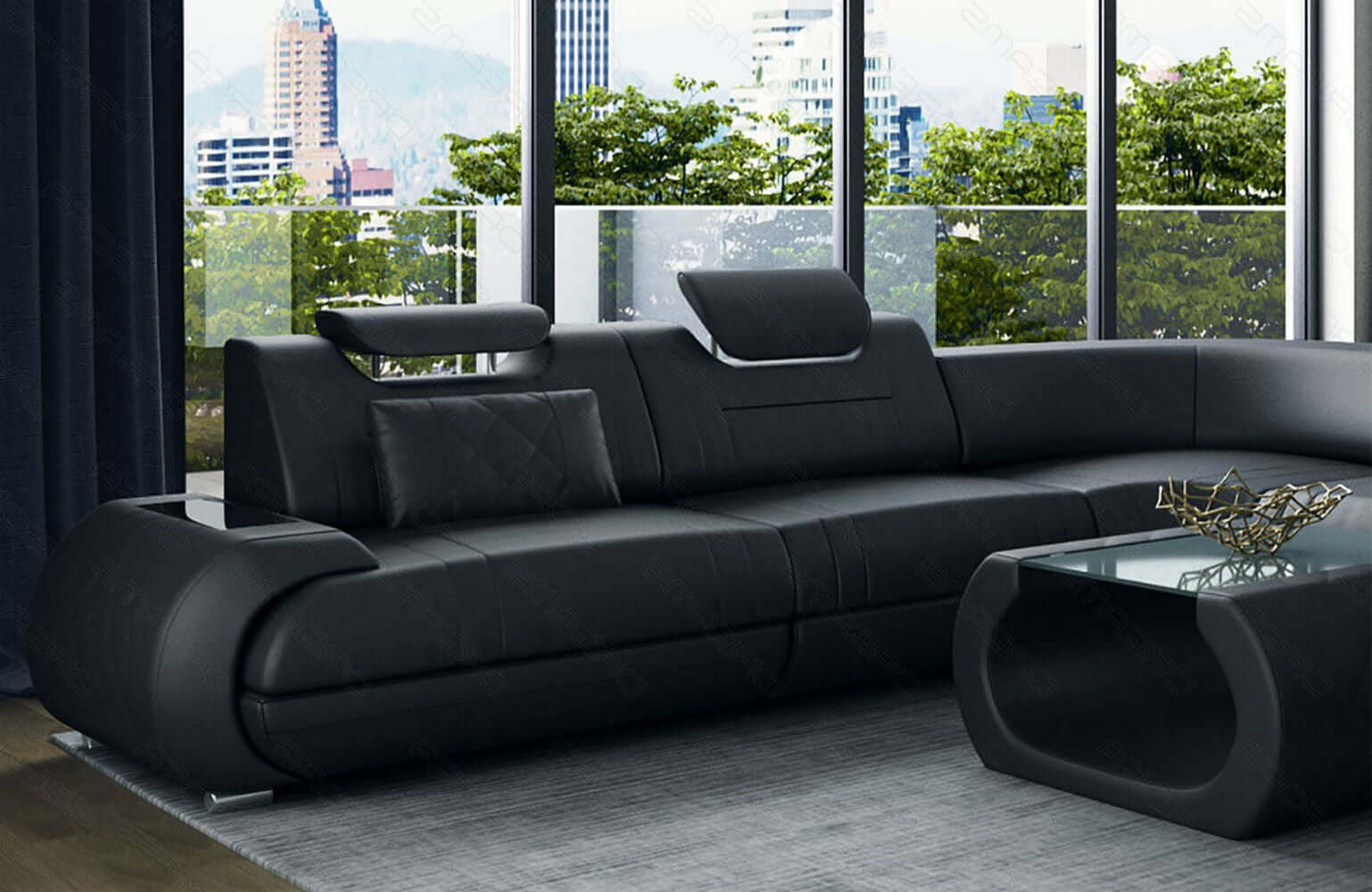 XXL Wohnlandschaft Rimini – Leder, Modern & Bequem schwarz