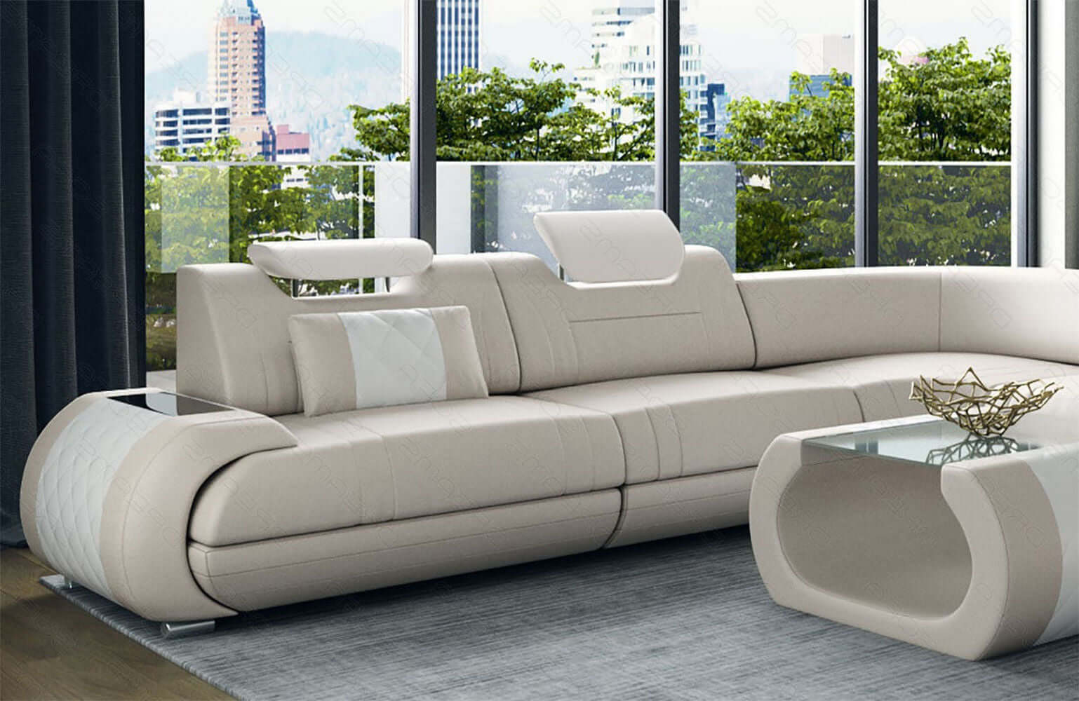 XXL Wohnlandschaft Rimini – Leder, Modern & Bequem beige-weiß