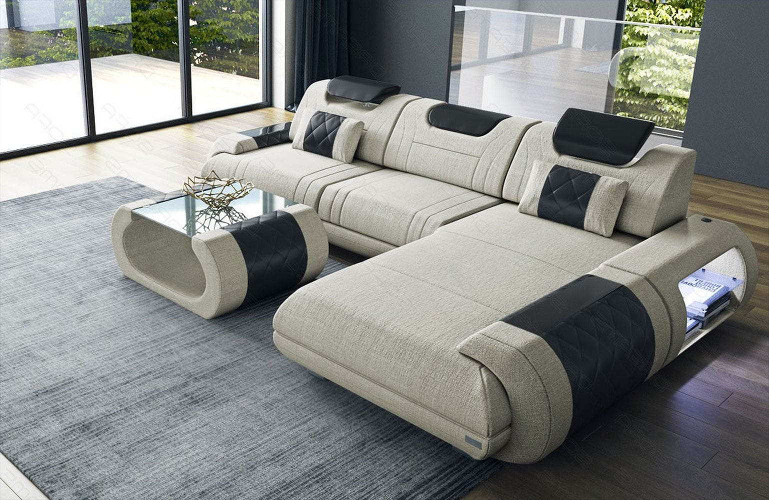 Stoffsofa Rimini L-Form – Modern und Bequem Elfenbein-Schwarz