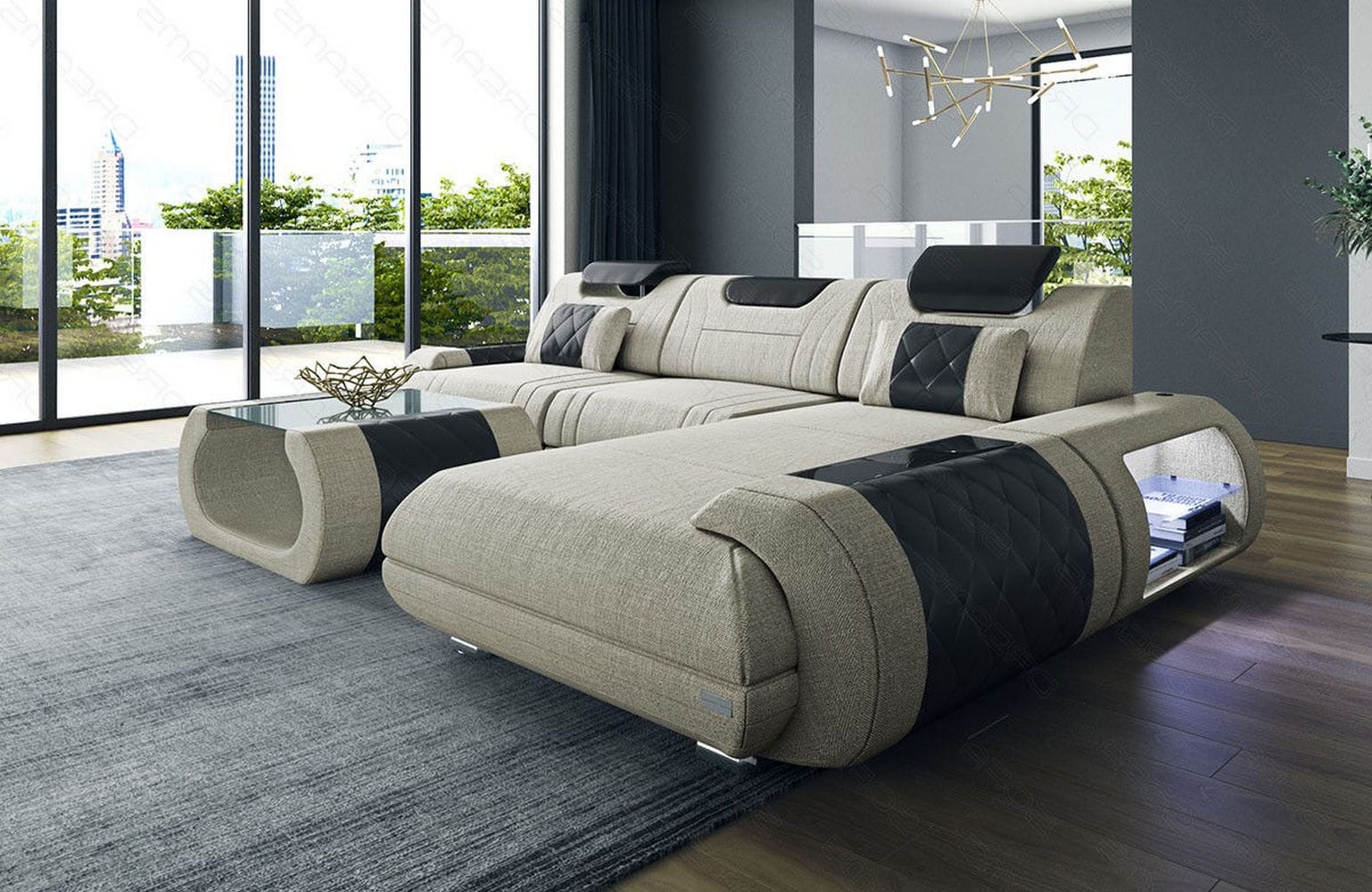 Stoffsofa Rimini L-Form – Modern und Bequem Elfenbein-Schwarz