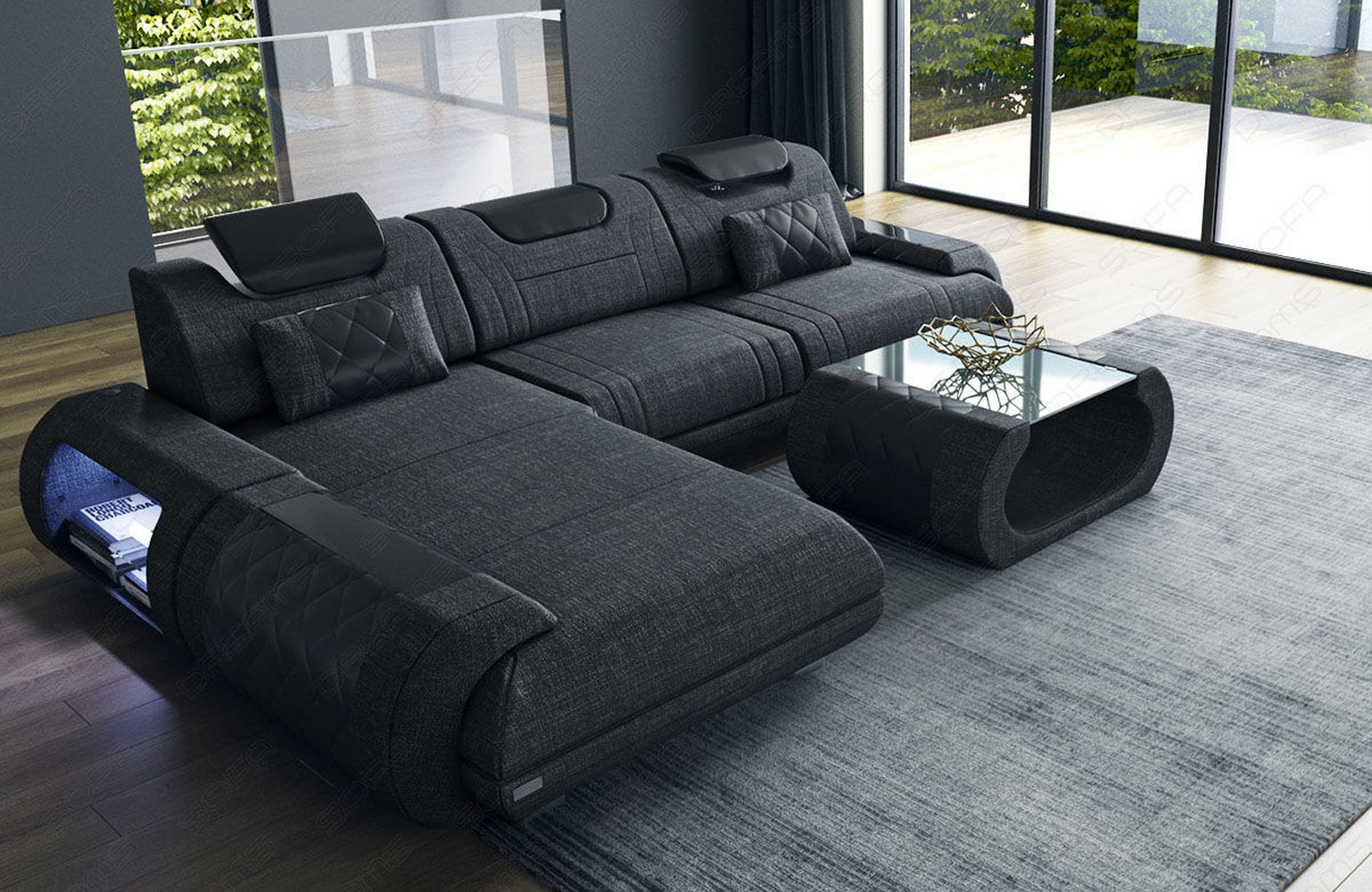 Stoffsofa Rimini L-Form – Modern und Bequem Schwarzgrau-Schwarz