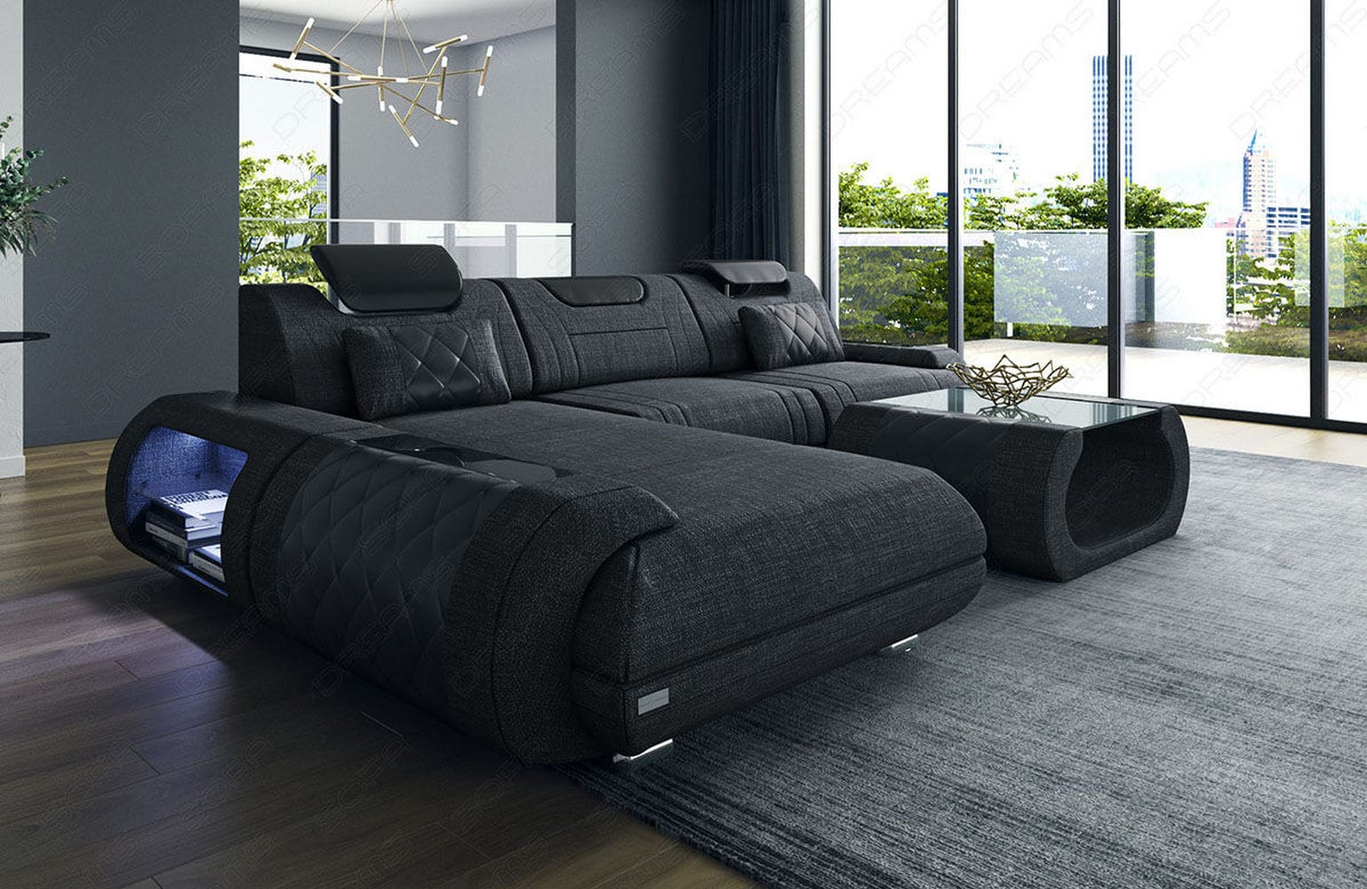Stoffsofa Rimini L-Form – Modern und Bequem Schwarzgrau-Schwarz