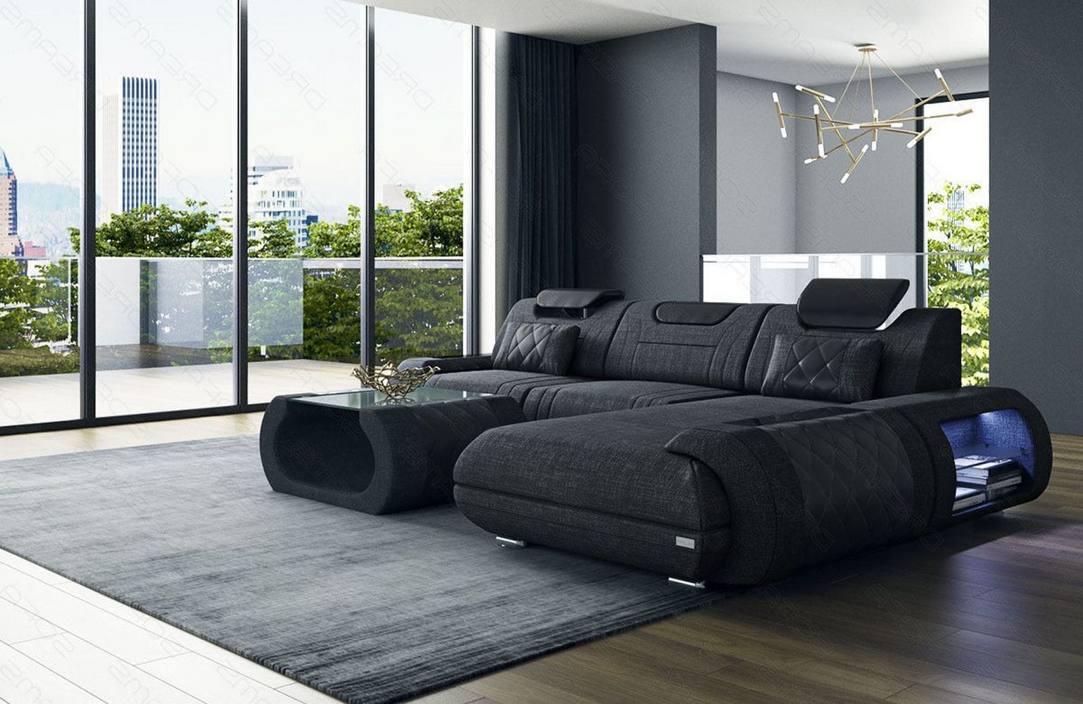Stoffsofa Rimini L-Form – Modern und Bequem Schwarzgrau-Schwarz