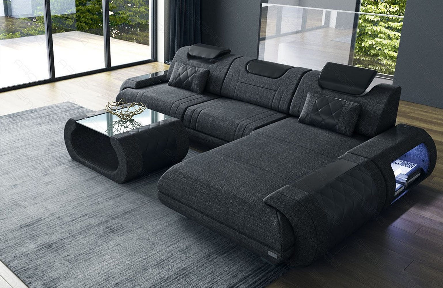 Stoffsofa Rimini L-Form – Modern und Bequem Schwarzgrau-Schwarz