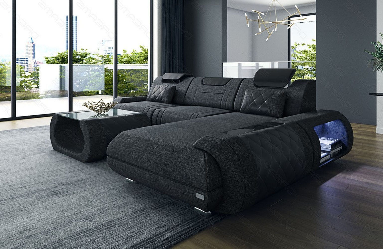Stoffsofa Rimini L-Form – Modern und Bequem Schwarzgrau-Schwarz