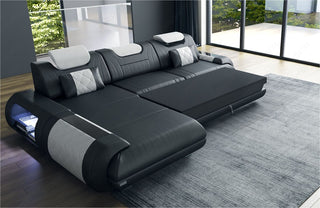 Couch Rimini L-Form in Stoff Graubraun-Weiß