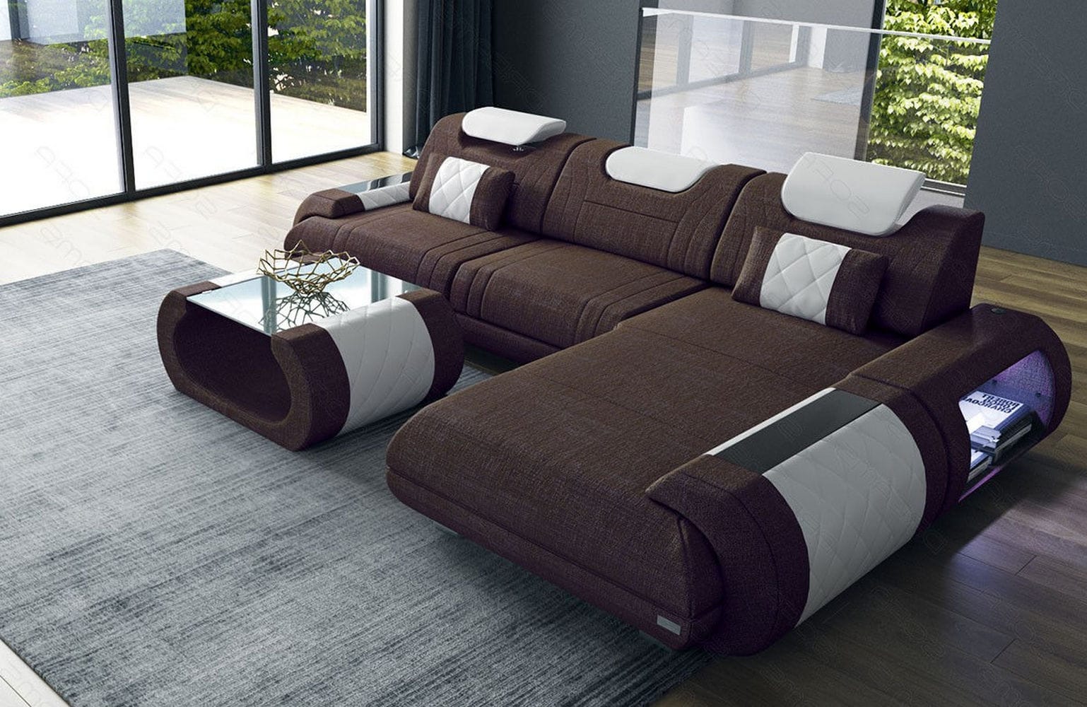 Stoffsofa Rimini L-Form – Modern und Bequem Graubraun-Weiß