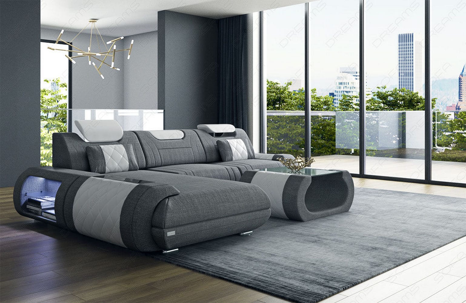 Stoffsofa Rimini L-Form – Modern und Bequem Grau-Weiß