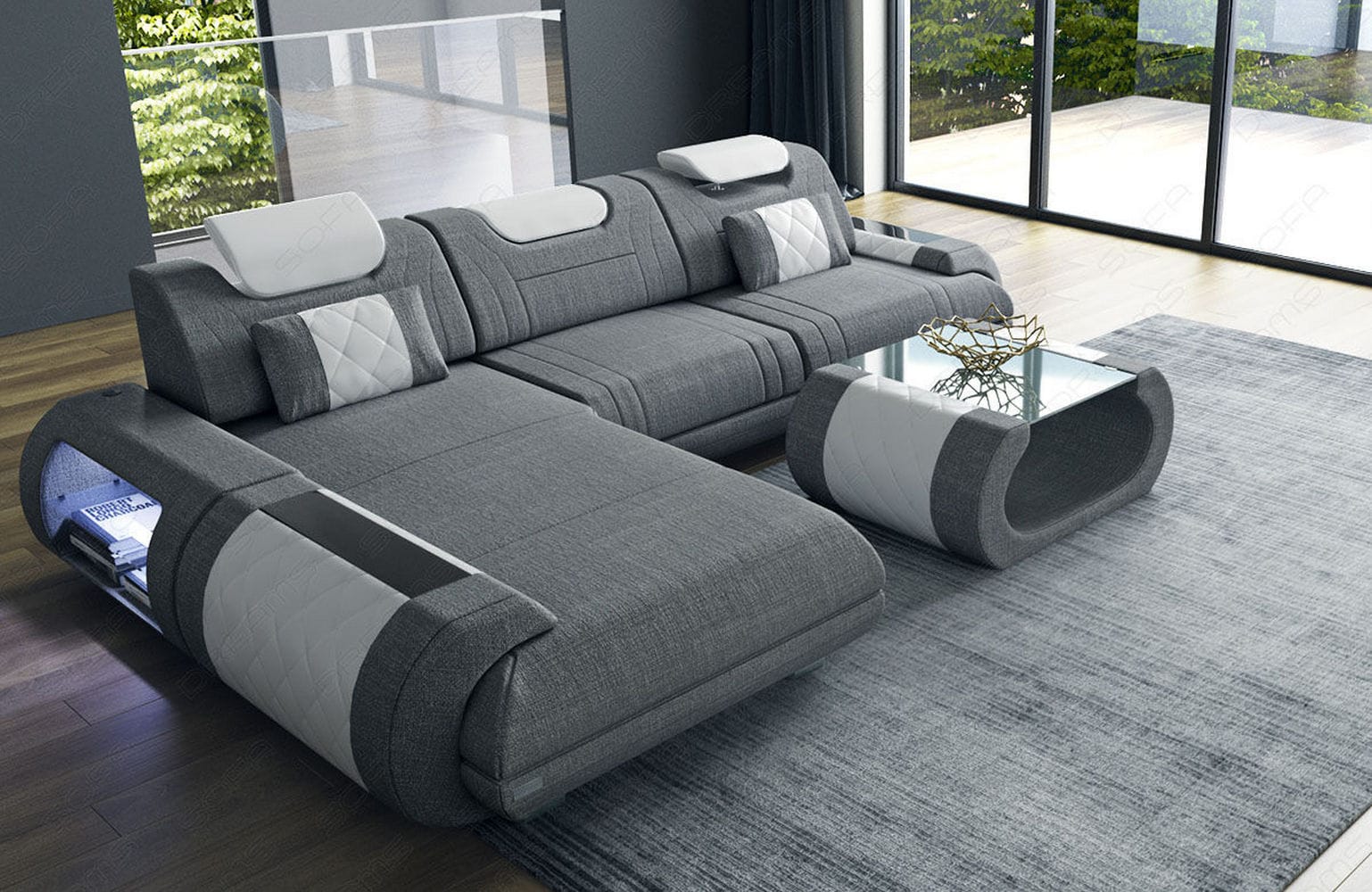 Stoffsofa Rimini L-Form – Modern und Bequem Grau-Weiß