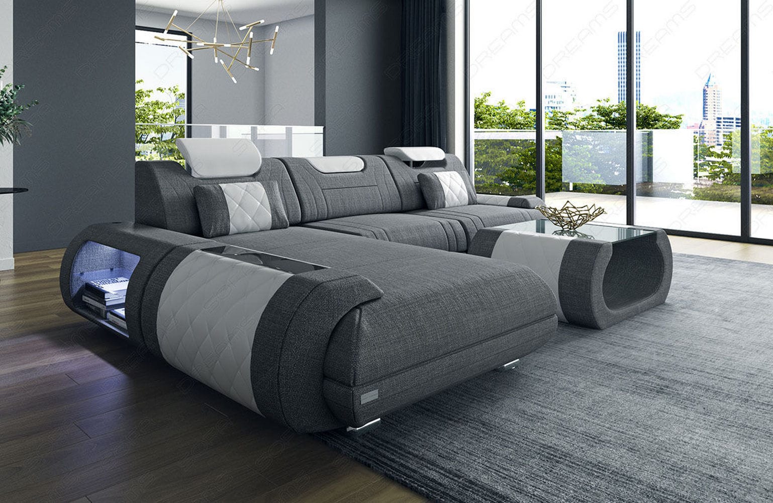 Stoffsofa Rimini L-Form – Modern und Bequem Grau-Weiß