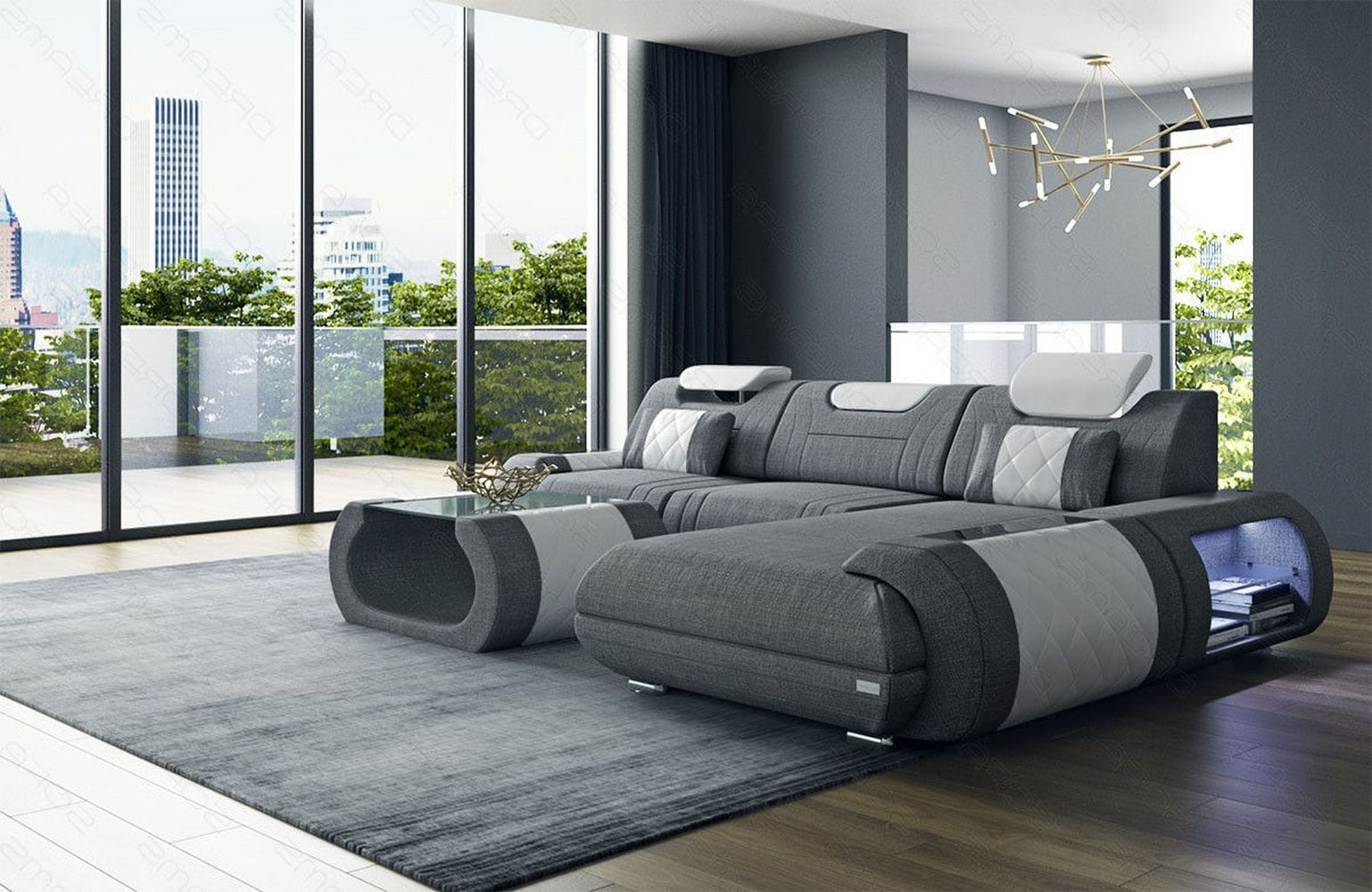 Stoffsofa Rimini L-Form – Modern und Bequem Grau-Weiß