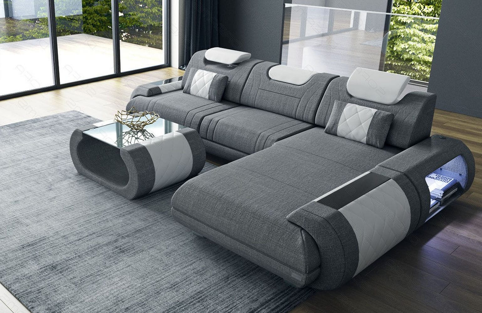 Stoffsofa Rimini L-Form – Modern und Bequem Grau-Weiß