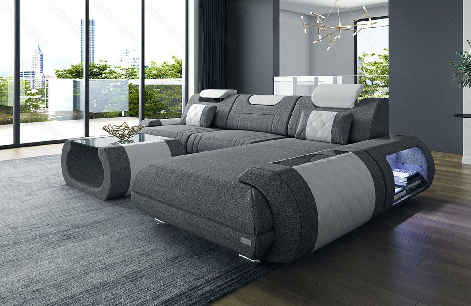 Stoffsofa Rimini L-Form – Modern und Bequem Grau-Weiß