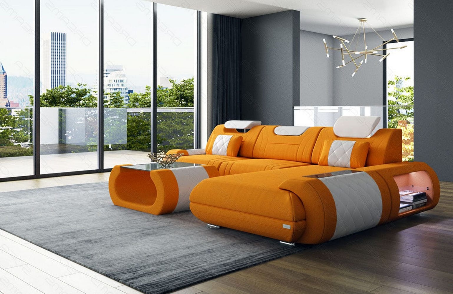 Stoffsofa Rimini L-Form – Modern und Bequem Apricot-Weiß