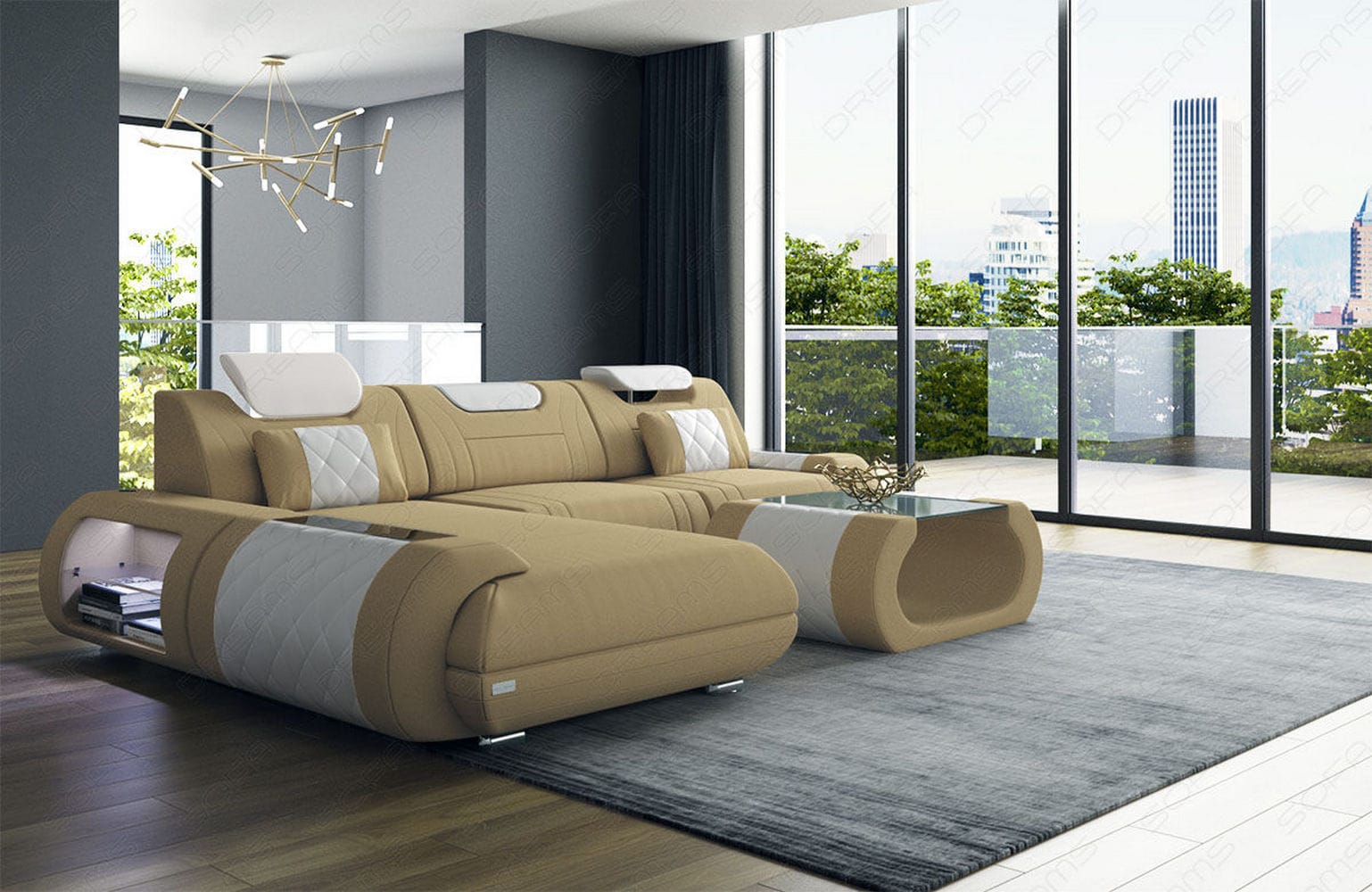 Stoffsofa Rimini L-Form – Modern und Bequem Beige-Weiß