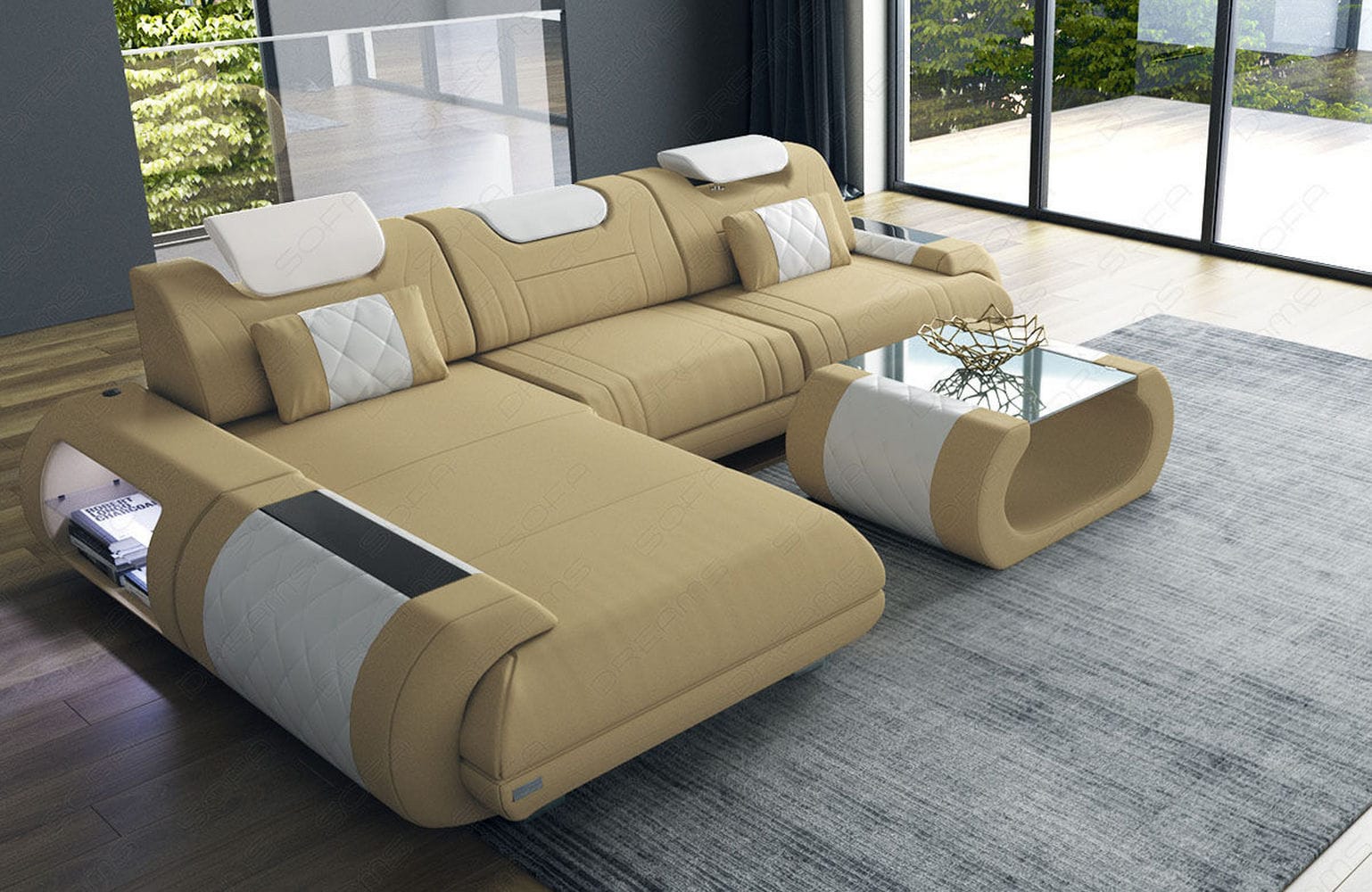 Stoffsofa Rimini L-Form – Modern und Bequem Beige-Weiß