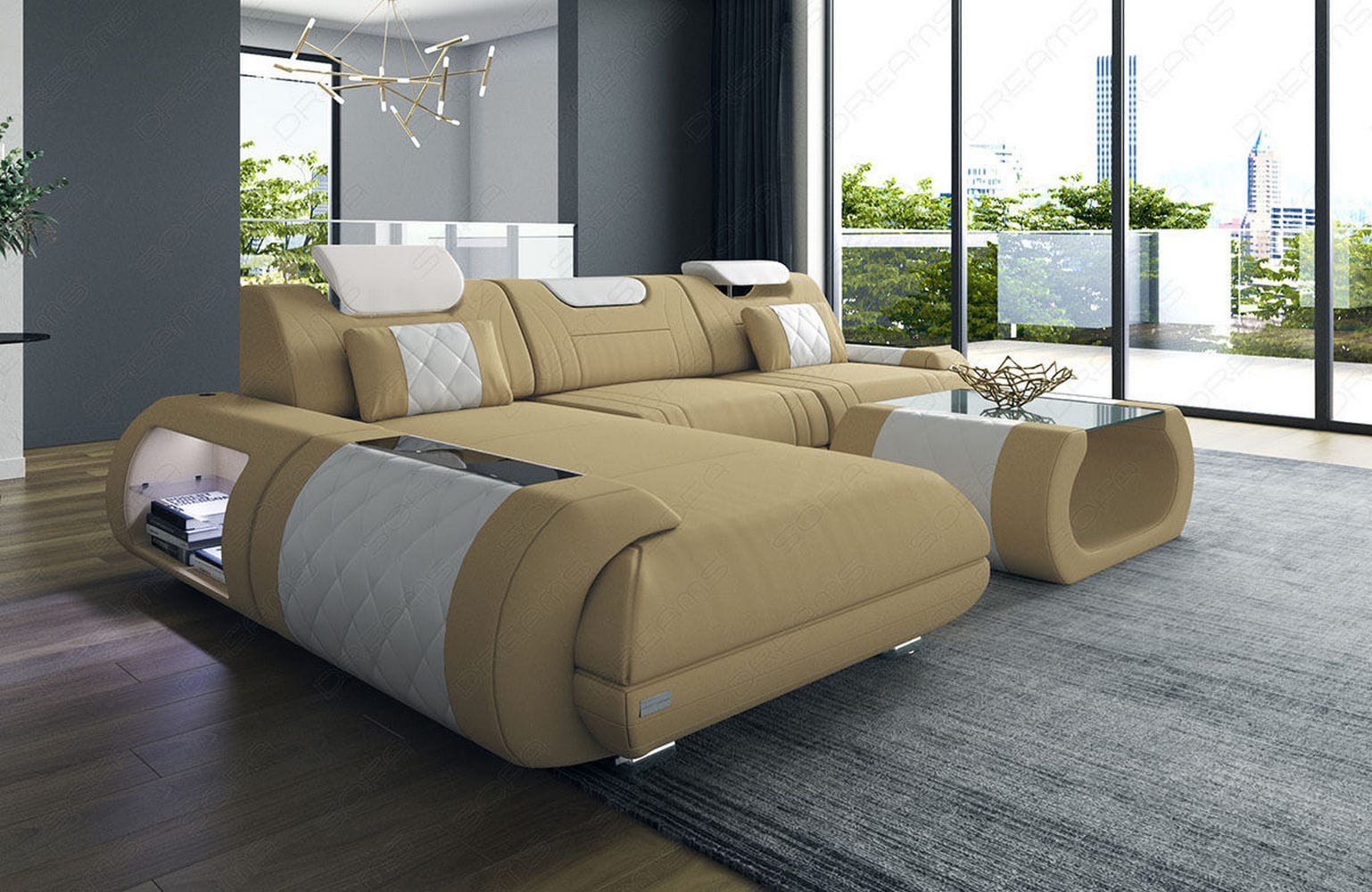 Stoffsofa Rimini L-Form – Modern und Bequem Beige-Weiß